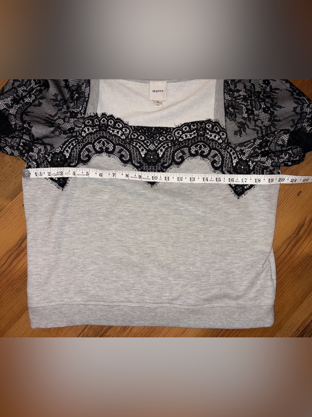 Anthropologie Maeve Puff Sleeve Lace Trim Sweatshirt Top M - Picture 8 of 8